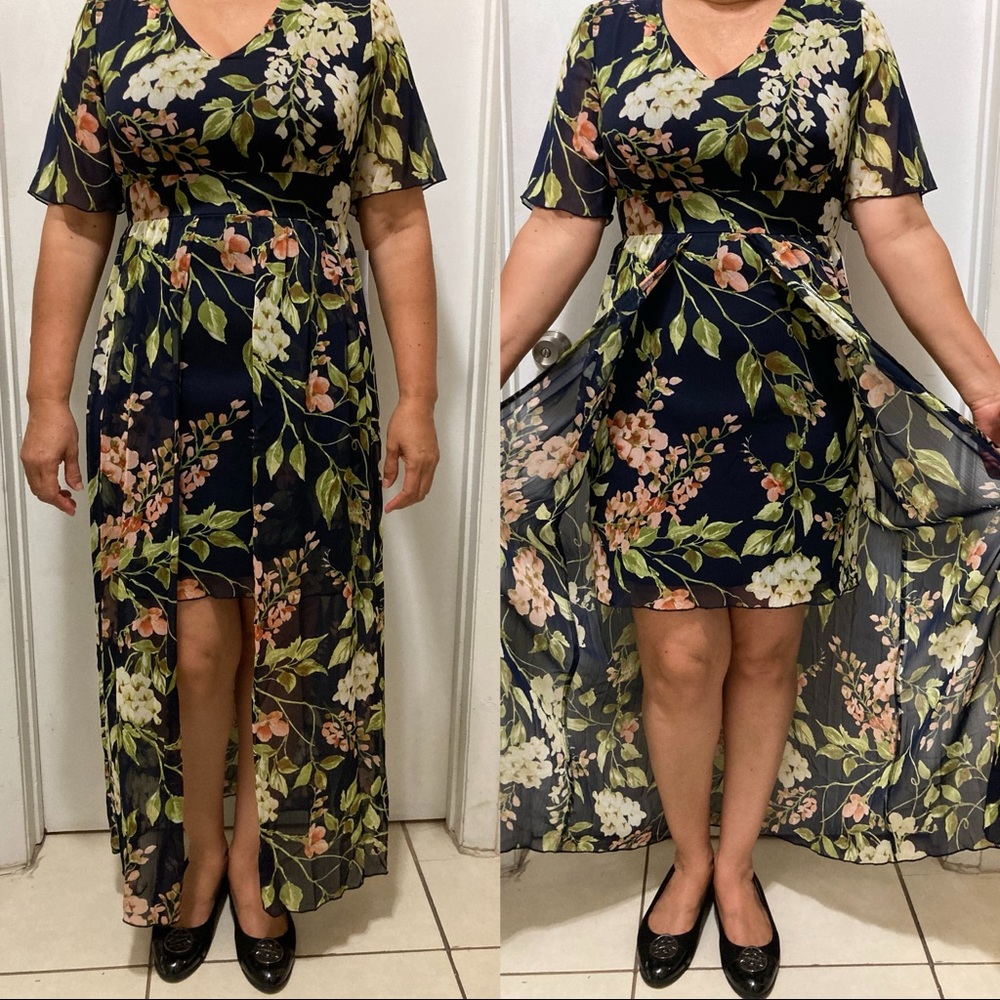 Floral print overlay maxi dress